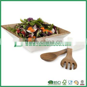 FB heahthy natural square bamboo salad bowls with white side