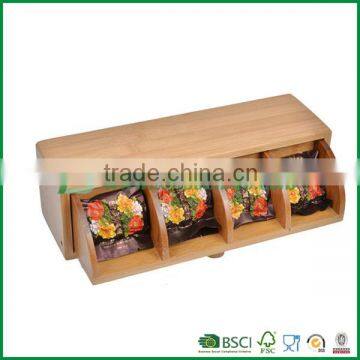 Bamboo Tea Box with Compartment for Tea or Coffee Bag Storage