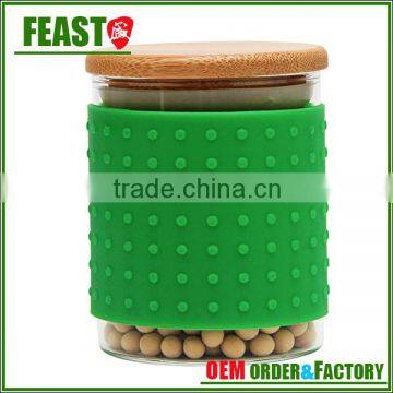 high borocilicate glass jar with lid hot selling customized glass jar with colorful rubber lid gasket