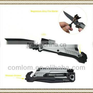 Multi-function Folding Survive Knife with LED light/belt Cutter/Fire Starter