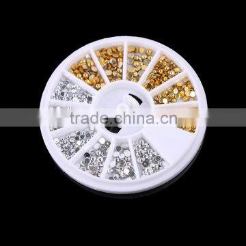 3D Rivets Nail Art Decoration Flat Back Gold Sliver Half Round Studs on Wheel photo-2