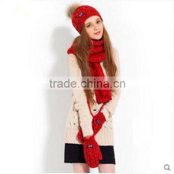 New design 100% acrylic marl yarn knitted beanie & glove & scarf set