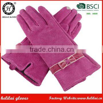 HELILAI Pink Smart Phone Suede Leather Ladies Gloves With Bow