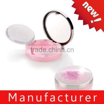 OEM elegant round plastic pink pressed powder compact container with mirror