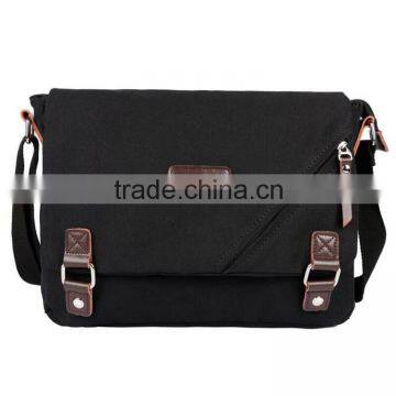 custom high quality black canvas messenger shoulder bag with genuine leather trim                        
                                                                                Supplier's Choice