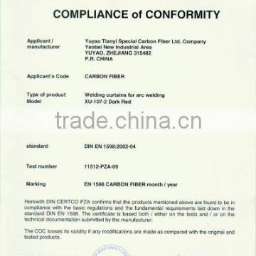 Welding Curtain/Screen Certificate EN1598