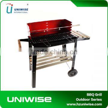 Wooden Steel Brazier BBQ Smoker Rectangular Trolly Grill