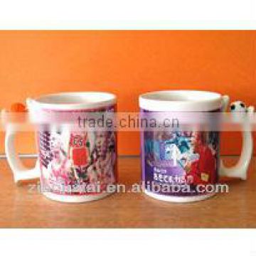 11oz White Ceramic Sublimation Mug with Pendant in Handle