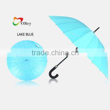 23" 24 Rib Lake Blue Windproof Solid Golf Umbrella
