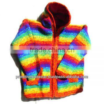 hand knitted woolen hood sweater with front zipper