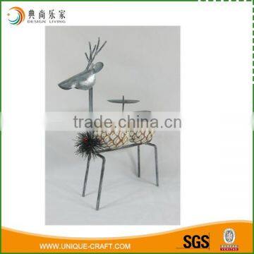 Metal Reindeer And Ceramic Pinecone Christmas Candle Holder