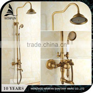 Popular antique style bathroom gold colored brass rainfall shower set antique bronze surface mounted bath shower set