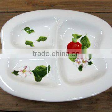 Beautiful Ceramic 3 Compartment Serving Dinner Dish in Apple Shape