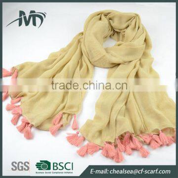 100% Viscose Lady Scarf Women Contrast Color Tassels Lace Scarf photo-4
