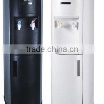 Vertical hot and cold water dispenser with cabinet