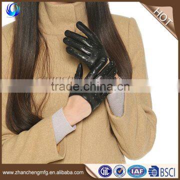 Fashion warm women black dress unlined sheepskin leather driving gloves