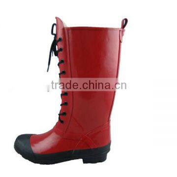 Red lace-up fashion lady rubber rain boots