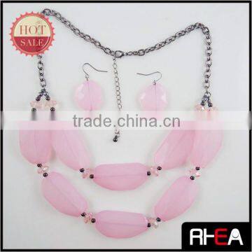 Pink Resin Stone Fashion New Trend Lady Necklace Jewelry set