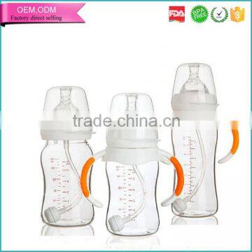 Handled infant milk nursing products 12oz glass baby feeding bottle