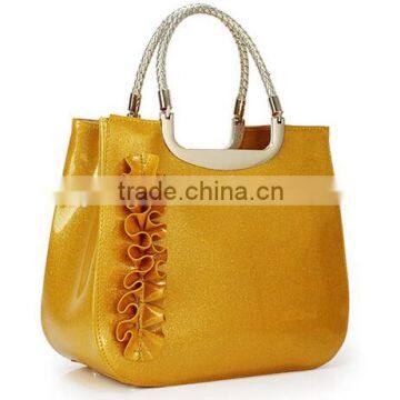 2014 high quality tote pu bag shiny patent leather tote bags