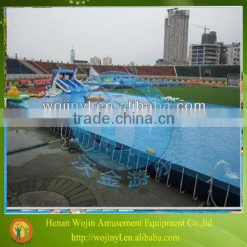 Blue outdoor above ground steel swimming pool