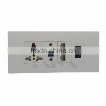 118 wall plate with HDMI, VGA, two ports RJ45 and universal AC power support DIY wall plate