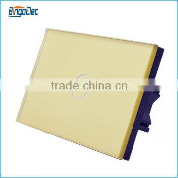 Golden color glass panel 1gang 1/2way touch electrical switch