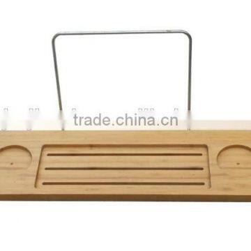 Natural bamboo and metal chrome-plated bathtub caddy