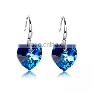Fashion 925 Sterling Silver Blue Love Earrings ,the Heart of Austrian Crystal Earrings ! photo-3