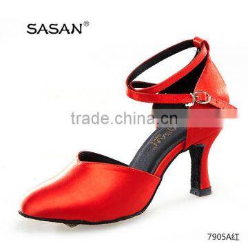 Red Leather Woman Ballroom Dance Shoes Glitter Silver Soft Insole Salsa Shoes
