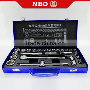 28 Pieces 12.5mm Series Hand Sleeve Tools Kit With Portable Case Socket Wrench Set