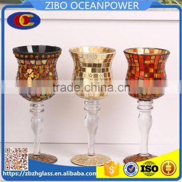 long stem storm lantern glass candle holder mosaic