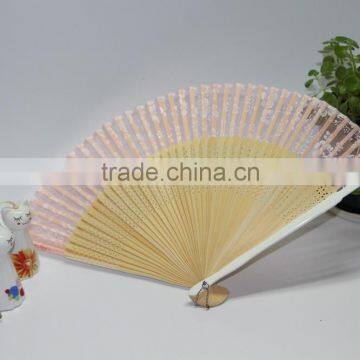 Chinese folding hand real silk bamboo fan for Japanese