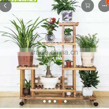 China Factory Wholesale Antique Wooden Plant Stand With Wheels photo-3