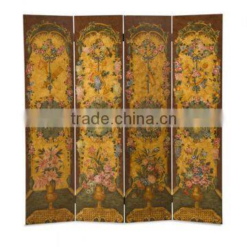 Antique Light Green Design Wooden Drawing Screen Hand Painted Curio Classic Furniture Decorative 4pls Folding Floor Screen photo-2