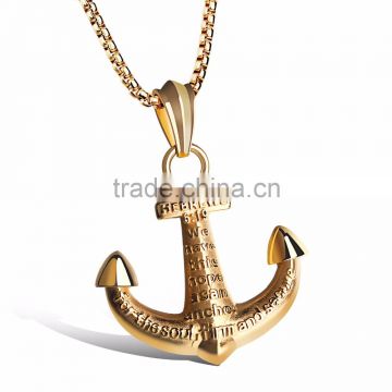 2017 Fashion Jewelry Mens Gold Anchor Necklace Men Stainless Steel Hook Pendant