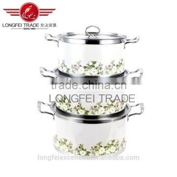 useful white color with flower decal stainless steel handle houseware cooking pot