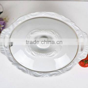 13.5" Oval High Quality White Porcelain Comal With Lid photo-2