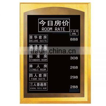 Deluxe Golden frame room rate hotel sign stand/ Weahter forecast board/ hotel foreign currency exchange sign stand P-36