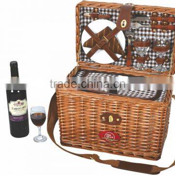 4 Pcs Melamine Plates and Wine Glasses Willow Picnic Hamper Basket photo-5