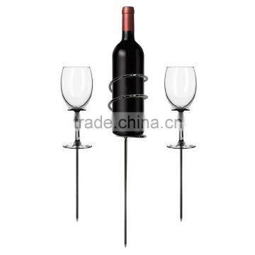 Wine Stakes Set, Wine Sticks Holds Bottle and 2 Glasses Preventing Them from Spilling or Breaking