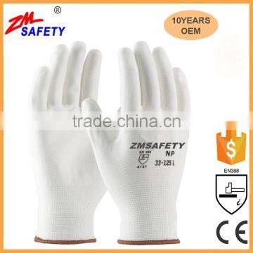 Cheapest White Palm Fit Nylon PU Gloves 4131for Electronics Automotive Assembly