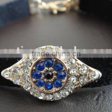 Rhinestone Inlaid Hamsa Hand Evil Eye Charm Suede Leather Bracelet photo-6