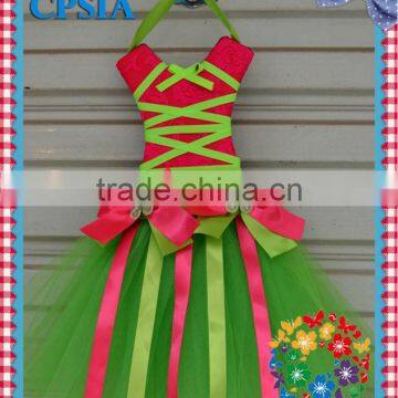 2013 Wholesale Flower Bow Holder Fashion Design Coral Cotton Tutu Bow Holder With Green Satin Ribbon