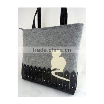 Eco-friendly Women Felt Handbag , Shoulder Bag with Leather Strap