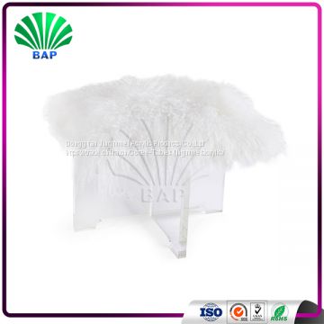 Popular Cheap Acrylic White Cover Stool White High Quality Fur Cover Stool Plexiglass Ottomans With Clear Legs