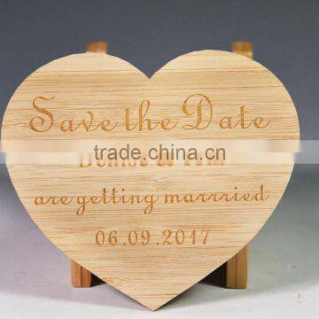 low MOQ bamboo laser engraved save the date card