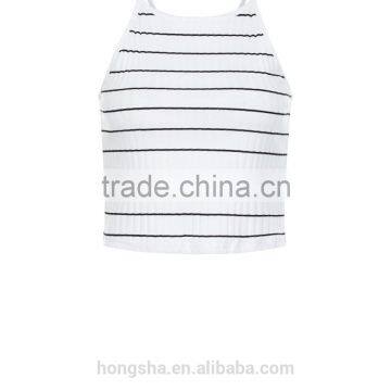 2016 Ladies Sexy White Ribbed Stripe Crop Top HST8040 photo-4