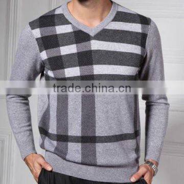 Men cashmere contrast color pullover sweater