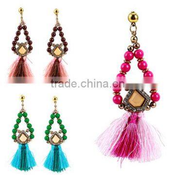 Bohemian jewelry colorful tassel with beads dangle earrings